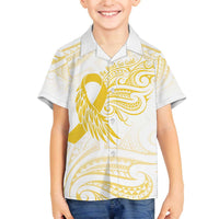 Be Bold Go Gold Polyneisan Ribbon Childhood Personalised Family Matching Puletasi and Hawaiian Shirt