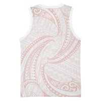 White Sunday Lotu Tamaiti Basketball Jersey Polynesian Wave Pastel Blush LT9 - Polynesian Pride
