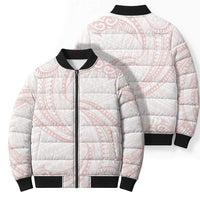 White Sunday Lotu Tamaiti Bomber Puffer Jacket Polynesian Wave Pastel Blush LT9 - Polynesian Pride