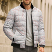 White Sunday Lotu Tamaiti Bomber Puffer Jacket Polynesian Wave Pastel Blush LT9 - Polynesian Pride