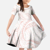 White Sunday Lotu Tamaiti Family Matching Puletasi and Hawaiian Shirt Polynesian Wave Pastel Blush - Polynesian Pride