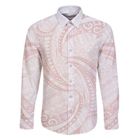 White Sunday Lotu Tamaiti Family Matching Tank Maxi Dress and Hawaiian Shirt Polynesian Wave Pastel Blush LT9 Dad's Shirt - Long Sleeve Blush - Polynesian Pride