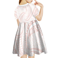 White Sunday Lotu Tamaiti Kid Short Sleeve Dress Polynesian Wave Pastel Blush - Polynesian Pride