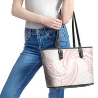 White Sunday Lotu Tamaiti Leather Tote Bag Polynesian Wave Pastel Blush - Polynesian Pride