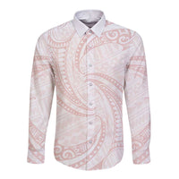 White Sunday Lotu Tamaiti Long Sleeve Button Shirt Polynesian Wave Pastel Blush LT9 Unisex Blush - Polynesian Pride