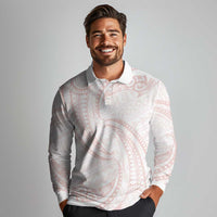 White Sunday Lotu Tamaiti Long Sleeve Polo Shirt Polynesian Wave Pastel Blush LT9 - Polynesian Pride