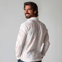 White Sunday Lotu Tamaiti Long Sleeve Polo Shirt Polynesian Wave Pastel Blush LT9 - Polynesian Pride