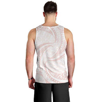 White Sunday Lotu Tamaiti Men Tank Top Polynesian Wave Pastel Blush LT9 - Polynesian Pride