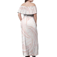 White Sunday Lotu Tamaiti Off Shoulder Maxi Dress Polynesian Wave Pastel Blush LT9 - Polynesian Pride