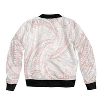 White Sunday Lotu Tamaiti Sleeve Zip Bomber Jacket Polynesian Wave Pastel Blush - Polynesian Pride
