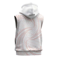 White Sunday Lotu Tamaiti Sleeveless Zip Hoodie Polynesian Wave Pastel Blush - Polynesian Pride