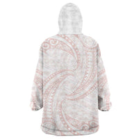 White Sunday Lotu Tamaiti Wearable Blanket Hoodie Polynesian Wave Pastel Blush LT9 - Polynesian Pride