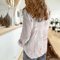 White Sunday Lotu Tamaiti Women Casual Shirt Polynesian Wave Pastel Blush - Polynesian Pride