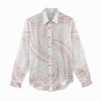 White Sunday Lotu Tamaiti Women Casual Shirt Polynesian Wave Pastel Blush - Polynesian Pride