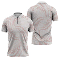 White Sunday Lotu Tamaiti Zipper Polo Shirt Polynesian Wave Pastel Blush LT9 - Polynesian Pride