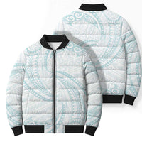 White Sunday Lotu Tamaiti Bomber Puffer Jacket Polynesian Wave Pastel Cyan LT9 - Polynesian Pride