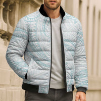 White Sunday Lotu Tamaiti Bomber Puffer Jacket Polynesian Wave Pastel Cyan LT9 - Polynesian Pride