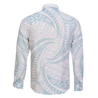White Sunday Lotu Tamaiti Family Matching Long Sleeve Bodycon Dress and Hawaiian Shirt Polynesian Wave Pastel Cyan - Polynesian Pride
