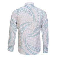 White Sunday Lotu Tamaiti Family Matching Off The Shoulder Long Sleeve Dress and Hawaiian Shirt Polynesian Wave Pastel Cyan - Polynesian Pride