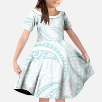 White Sunday Lotu Tamaiti Family Matching Short Sleeve Bodycon Dress and Hawaiian Shirt Polynesian Wave Pastel Cyan - Polynesian Pride