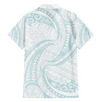 White Sunday Lotu Tamaiti Family Matching Tank Maxi Dress and Hawaiian Shirt Polynesian Wave Pastel Cyan - Polynesian Pride