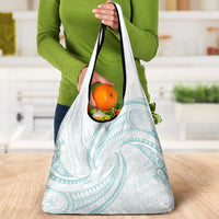 White Sunday Lotu Tamaiti Grocery Bag Polynesian Wave Pastel Cyan LT9 - Polynesian Pride