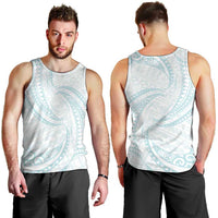 White Sunday Lotu Tamaiti Men Tank Top Polynesian Wave Pastel Cyan LT9 - Polynesian Pride