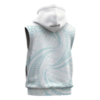White Sunday Lotu Tamaiti Sleeveless Hoodie Polynesian Wave Pastel Cyan LT9 - Polynesian Pride