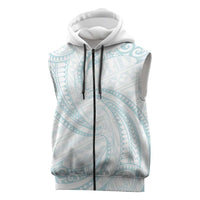 White Sunday Lotu Tamaiti Sleeveless Zip Hoodie Polynesian Wave Pastel Cyan LT9 Cyan - Polynesian Pride