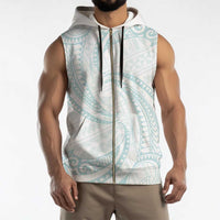 White Sunday Lotu Tamaiti Sleeveless Zip Hoodie Polynesian Wave Pastel Cyan LT9 - Polynesian Pride