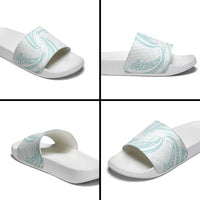 White Sunday Lotu Tamaiti Slide Sandals Polynesian Wave Pastel Cyan - Polynesian Pride