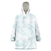 White Sunday Lotu Tamaiti Wearable Blanket Hoodie Polynesian Wave Pastel Cyan LT9 One Size Cyan - Polynesian Pride