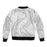 White Sunday Lotu Tamaiti Bomber Jacket Polynesian Wave Pastel Gray - Polynesian Pride
