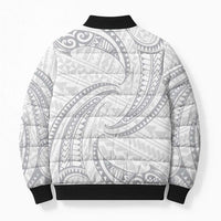 White Sunday Lotu Tamaiti Bomber Puffer Jacket Polynesian Wave Pastel Gray LT9 - Polynesian Pride