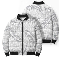White Sunday Lotu Tamaiti Bomber Puffer Jacket Polynesian Wave Pastel Gray LT9 - Polynesian Pride