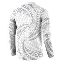 White Sunday Lotu Tamaiti Button Sweatshirt Polynesian Wave Pastel Gray LT9 - Polynesian Pride