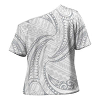 White Sunday Lotu Tamaiti Cross Shoulder Shirt Polynesian Wave Pastel Gray LT9 - Polynesian Pride