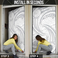 White Sunday Lotu Tamaiti Door Cover Polynesian Wave Pastel Gray - Polynesian Pride