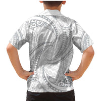 White Sunday Lotu Tamaiti Family Matching Mermaid Dress and Hawaiian Shirt Polynesian Wave Pastel Gray - Polynesian Pride