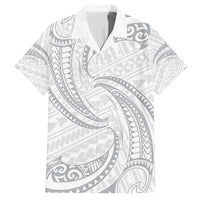 White Sunday Lotu Tamaiti Family Matching Off The Shoulder Long Sleeve Dress and Hawaiian Shirt Polynesian Wave Pastel Gray - Polynesian Pride