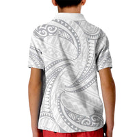 White Sunday Lotu Tamaiti Kid Polo Shirt Polynesian Wave Pastel Gray - Polynesian Pride