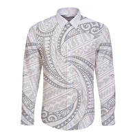 White Sunday Lotu Tamaiti Long Sleeve Button Shirt Polynesian Wave Pastel Gray LT9 Unisex Gray - Polynesian Pride