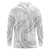 White Sunday Lotu Tamaiti Long Sleeve Polo Shirt Polynesian Wave Pastel Gray LT9 - Polynesian Pride