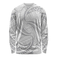 White Sunday Lotu Tamaiti Long Sleeve Shirt Polynesian Wave Pastel Gray LT9 Unisex Gray - Polynesian Pride