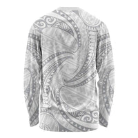 White Sunday Lotu Tamaiti Long Sleeve Shirt Polynesian Wave Pastel Gray LT9 - Polynesian Pride