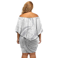 White Sunday Lotu Tamaiti Off Shoulder Short Dress Polynesian Wave Pastel Gray - Polynesian Pride
