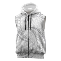 White Sunday Lotu Tamaiti Sleeveless Zip Hoodie Polynesian Wave Pastel Gray LT9 Gray - Polynesian Pride