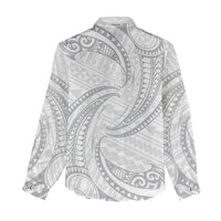 White Sunday Lotu Tamaiti Women Casual Shirt Polynesian Wave Pastel Gray - Polynesian Pride
