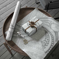 White Sunday Lotu Tamaiti Wrapping Paper Polynesian Wave Pastel Gray LT9 - Polynesian Pride