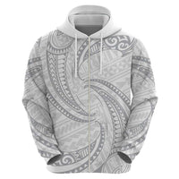 White Sunday Lotu Tamaiti Zip Hoodie Polynesian Wave Pastel Gray - Polynesian Pride
